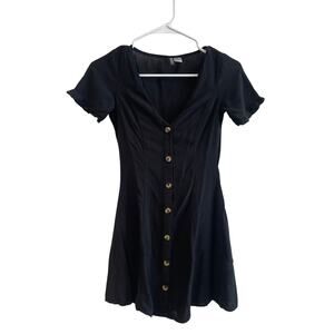 Black short sleeve button-up dress